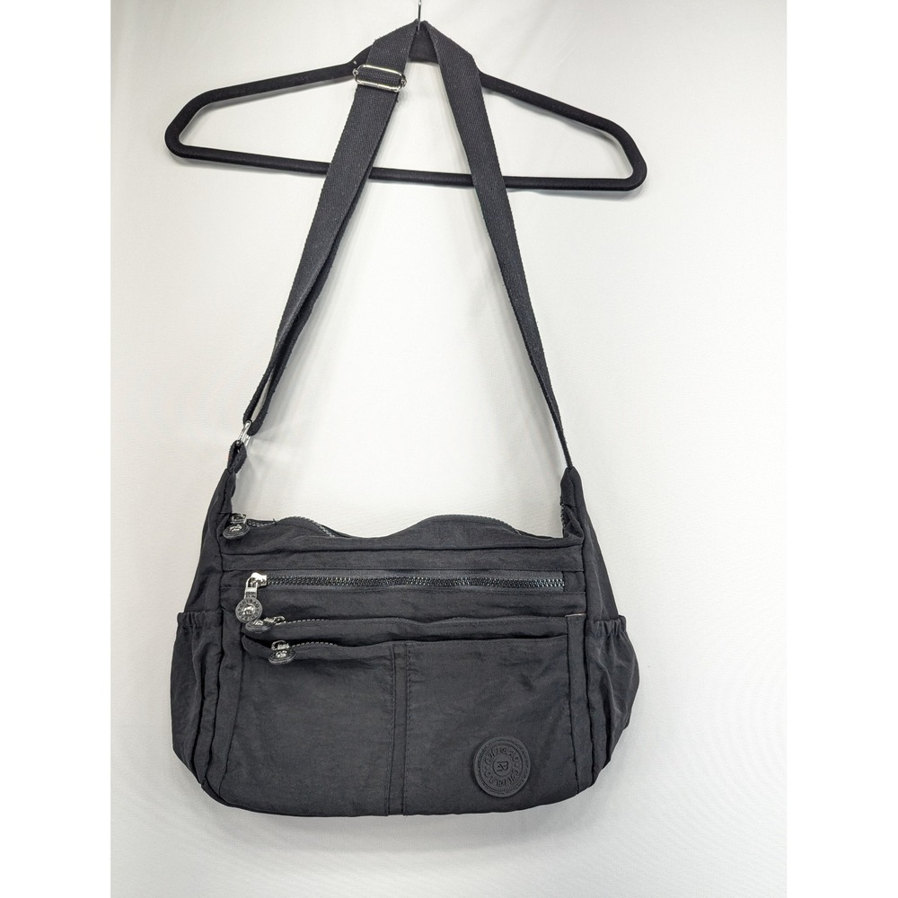 Chibao Black Nylon Multi-Pocket Crossbody Messenger Bag Adjustable Strap